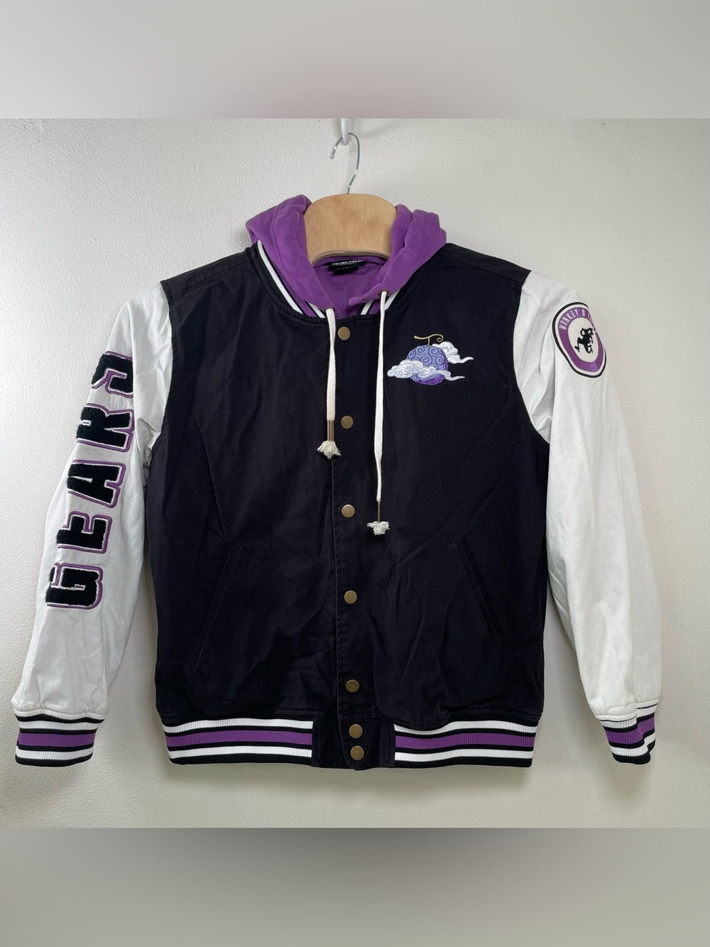 One Piece Sun God Nika Luffy Gear 5 Varsity Jacket Hot Topic Hooded Coat Size XL - Picture 2 of 10